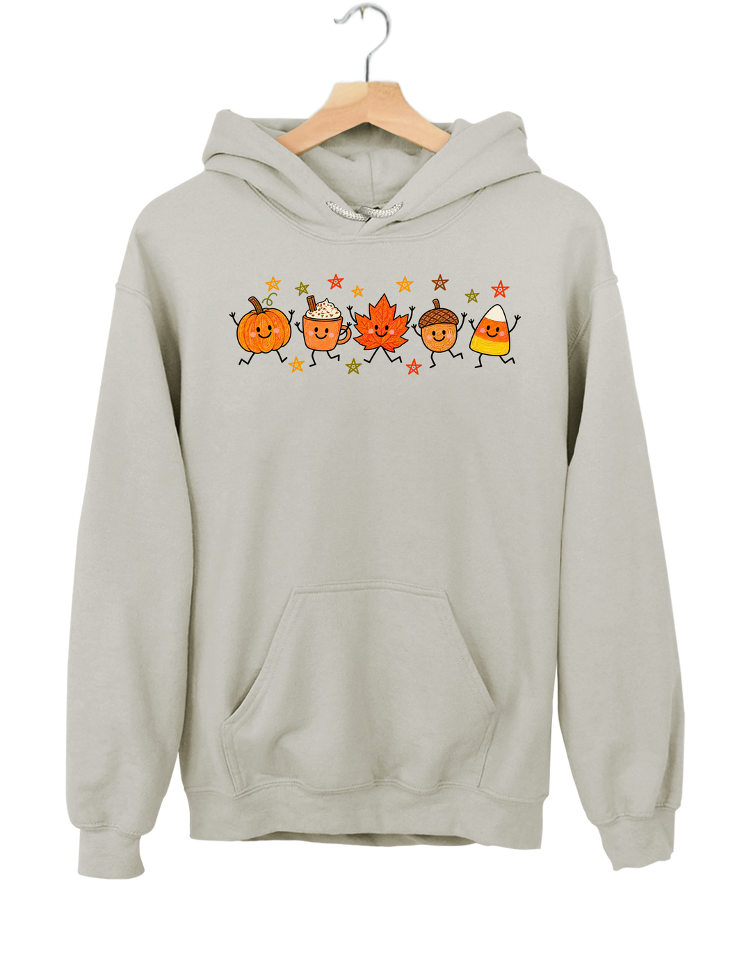 Cute Autumn Pumpkin Drink Maple Leaf Acorn Candy Corn Parade Hoodie - Gray