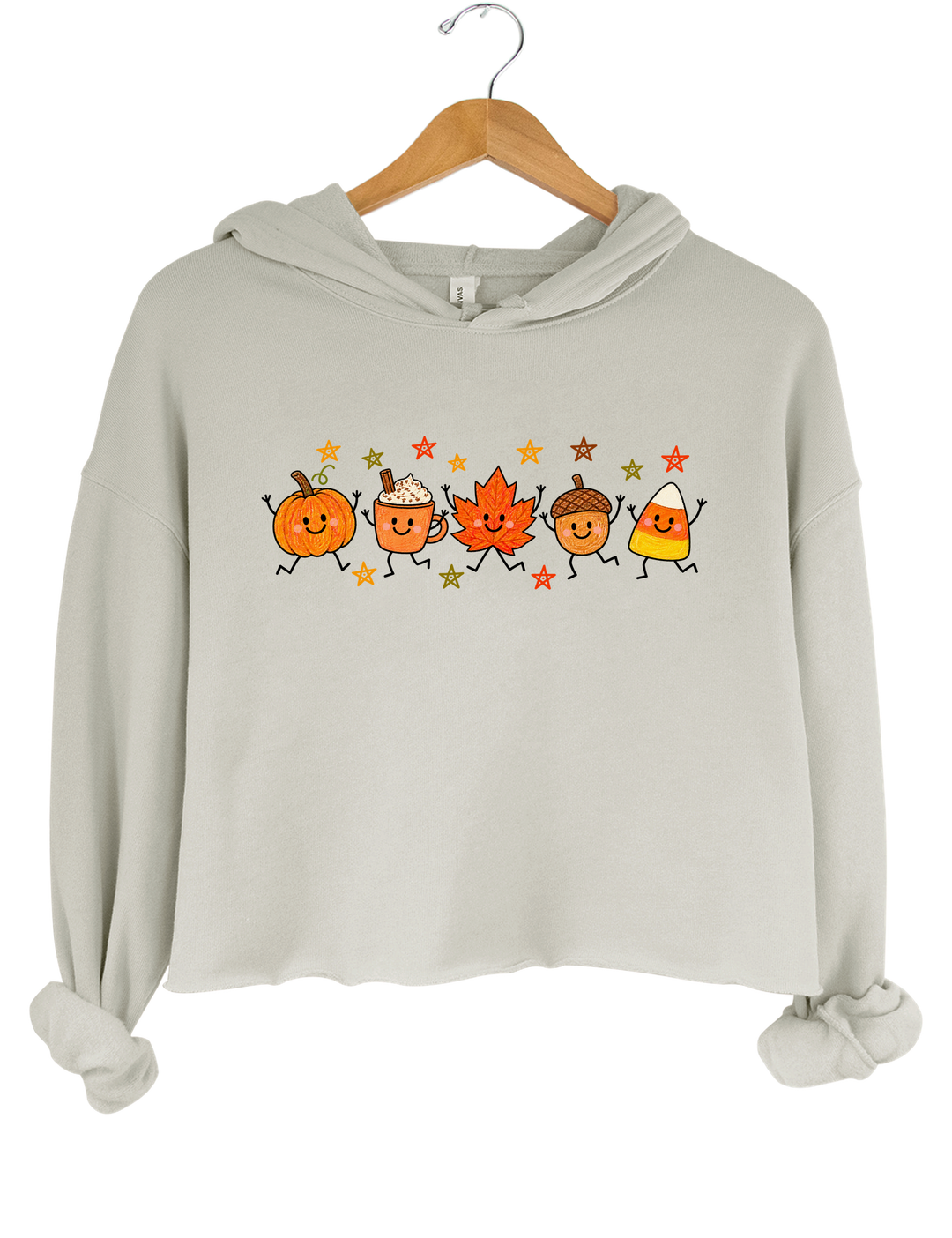 Cute Autumn Pumpkin Drink Maple Leaf Acorn Candy Corn Parade Crop Hoodie - Gray