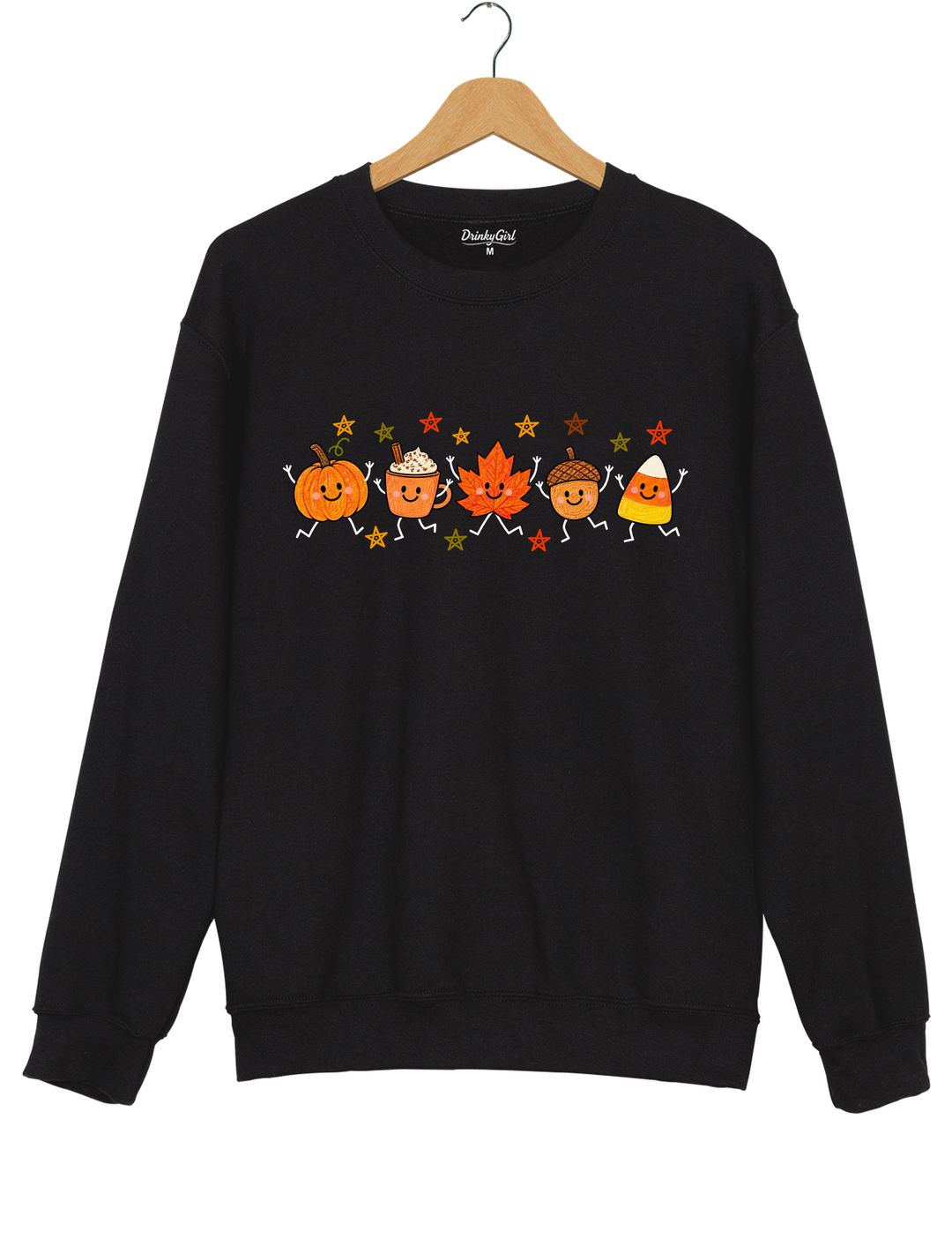 Cute Autumn Pumpkin Drink Maple Leaf Acorn Candy Corn Parade Sweatshirt - Black