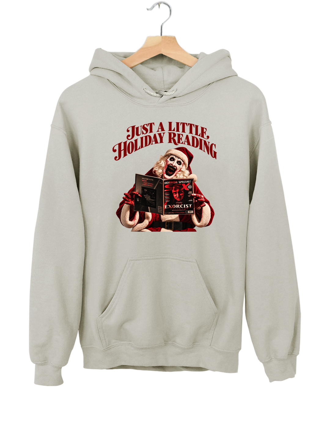 Just a Little Holiday Reading Horror Santa Hoodie - Gray