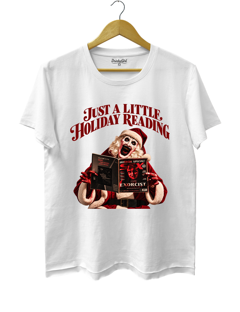 Just a Little Holiday Reading Horror Santa Tee - White