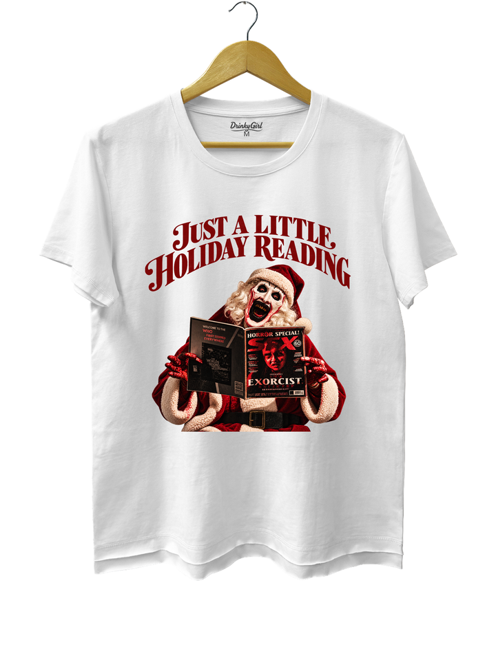 Just a Little Holiday Reading Horror Santa Tee - White
