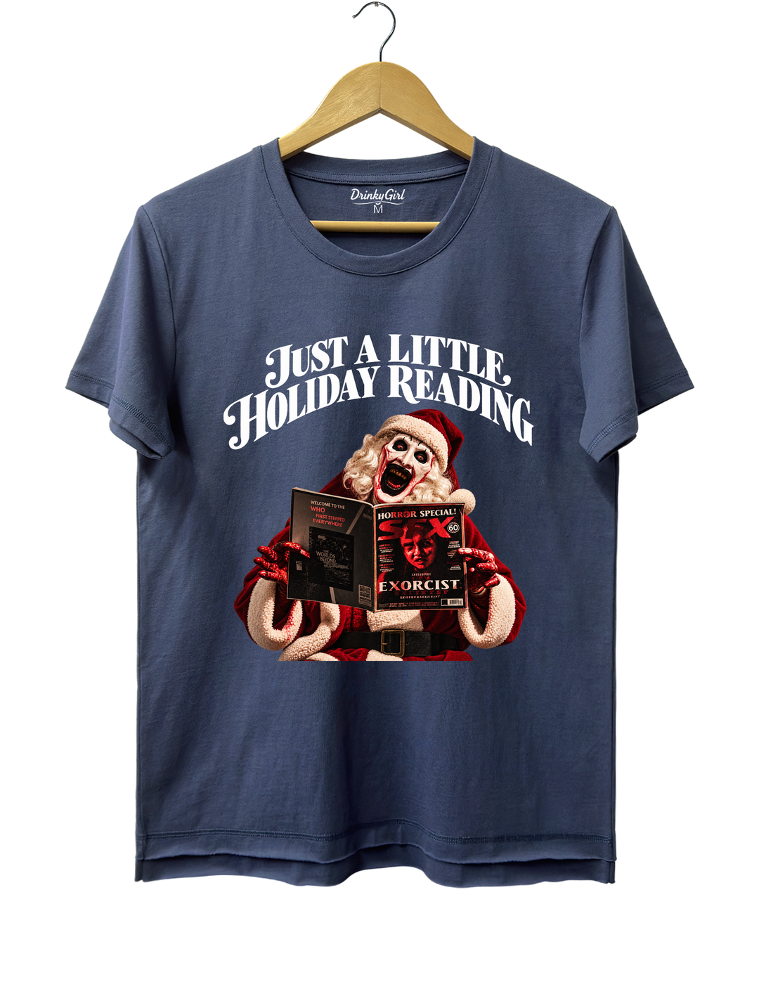 Just a Little Holiday Reading Horror Santa Tee - Navy Blue