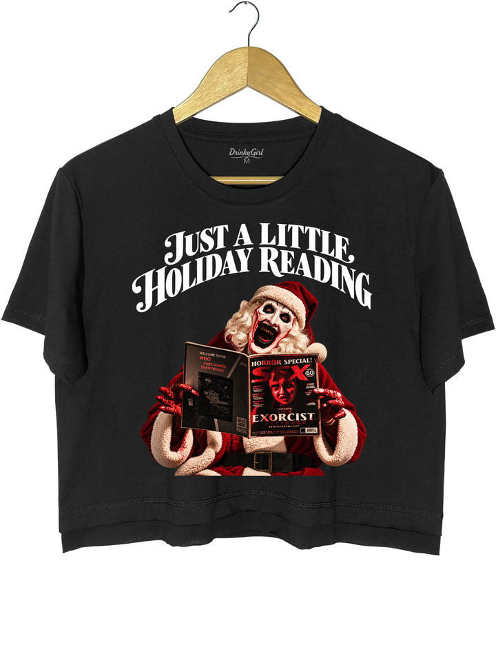 Just a Little Holiday Reading Horror Santa Crop Top - Black