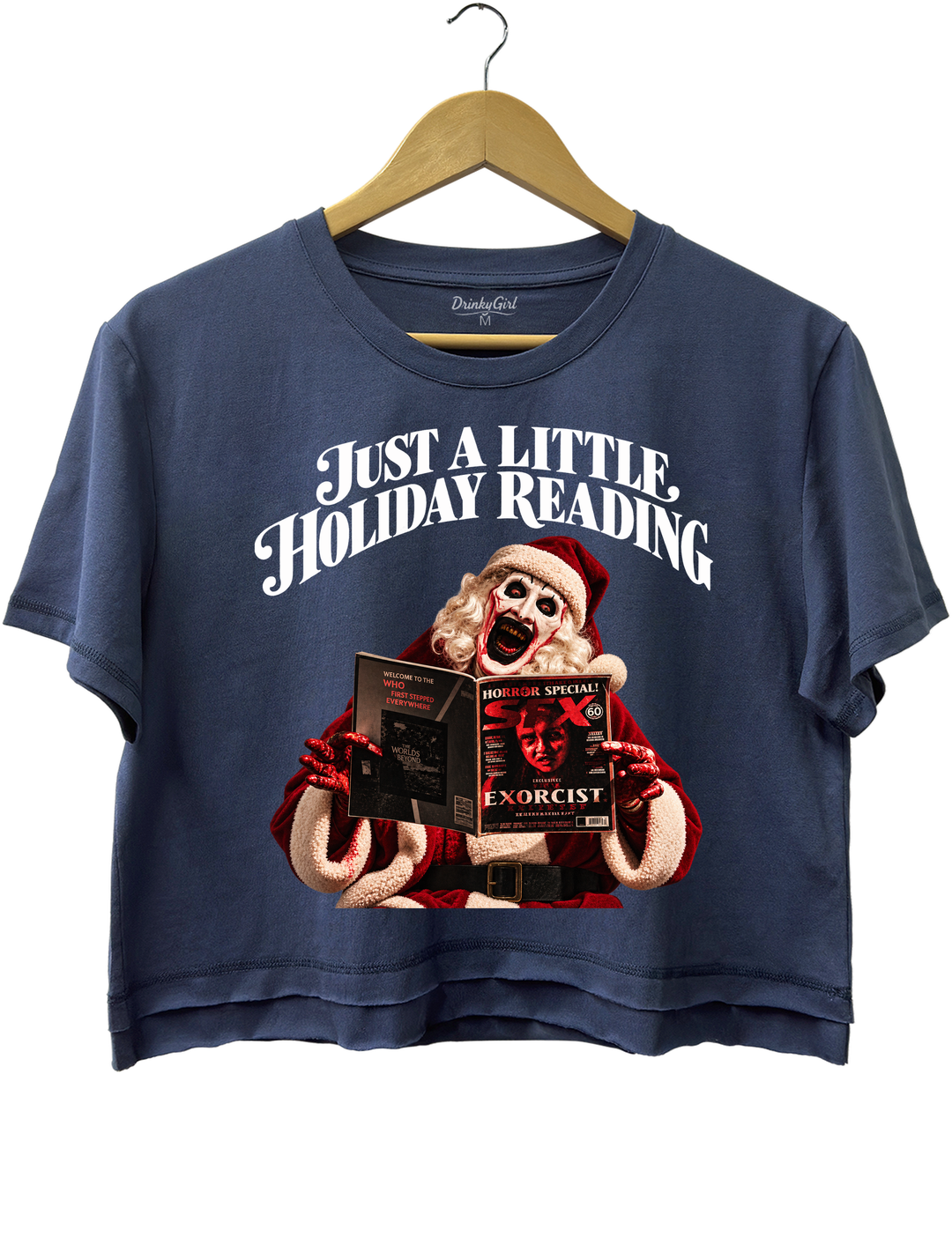 Just a Little Holiday Reading Horror Santa Crop Top - Navy Blue