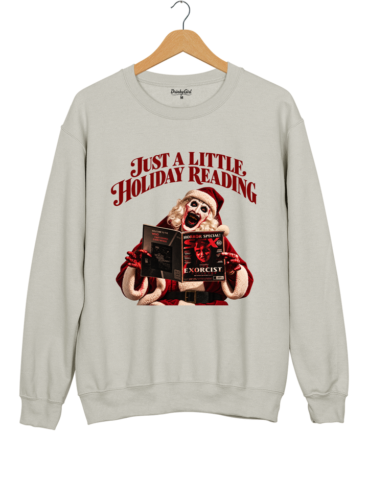 Just a Little Holiday Reading Horror Santa Sweatshirt - Gray