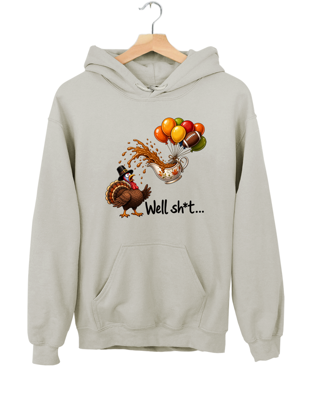 Well Sht Turkey and Flying Gravy Boat Hoodie - Gray