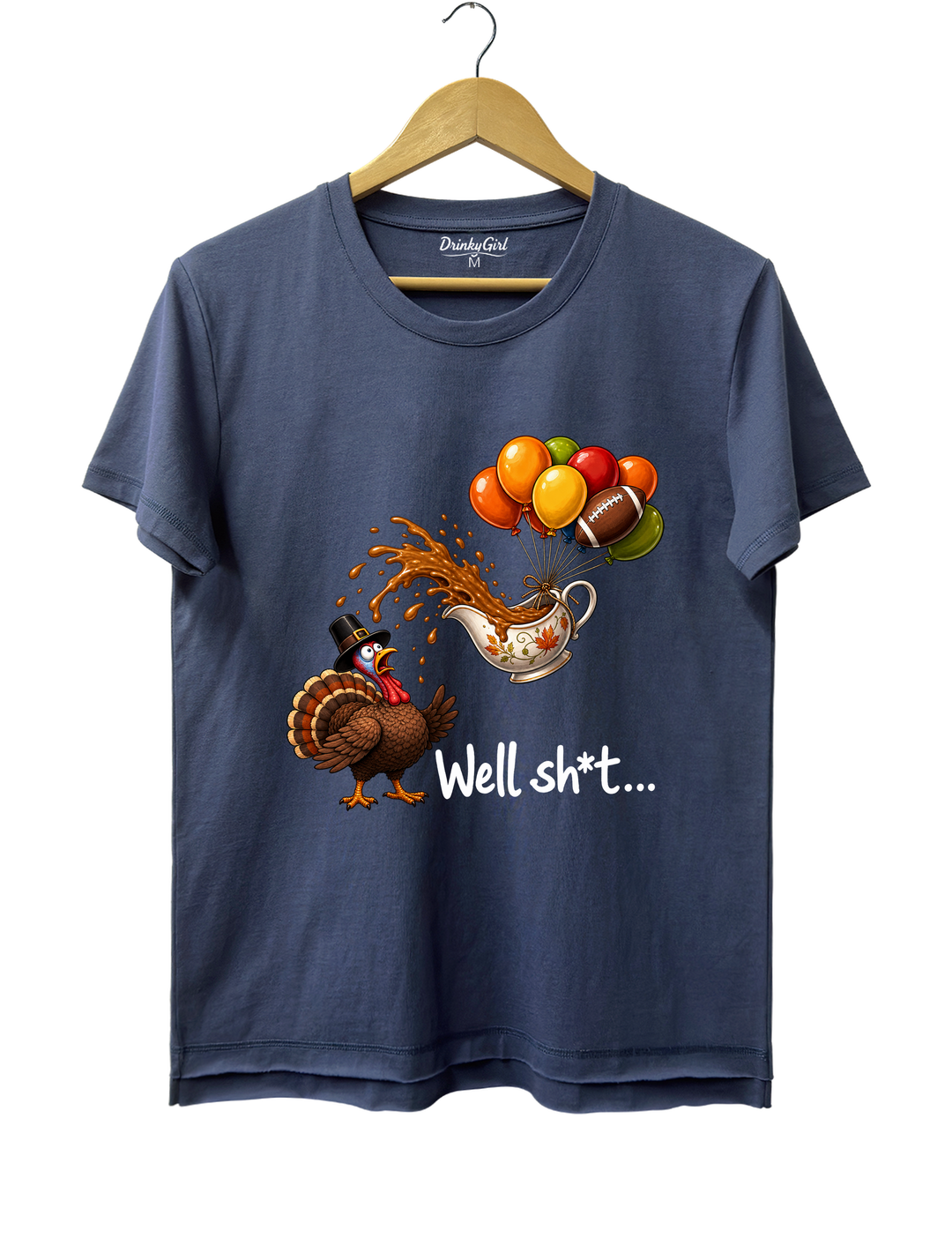 Well Sht Turkey and Flying Gravy Boat Tee - Navy Blue
