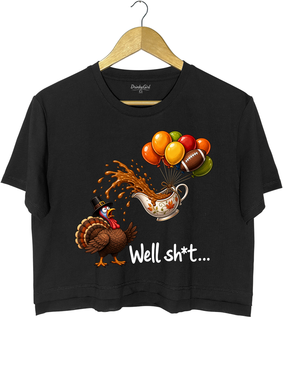 Well Sht Turkey and Flying Gravy Boat Crop Top - Black