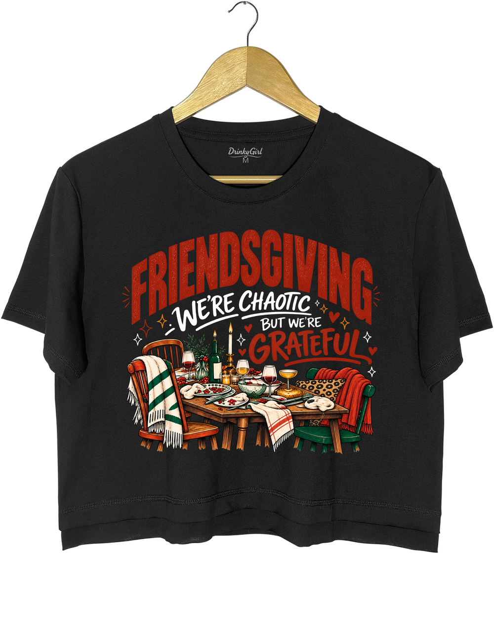 Friendsgiving We're Chaotic but We're Grateful Crop Top - Black