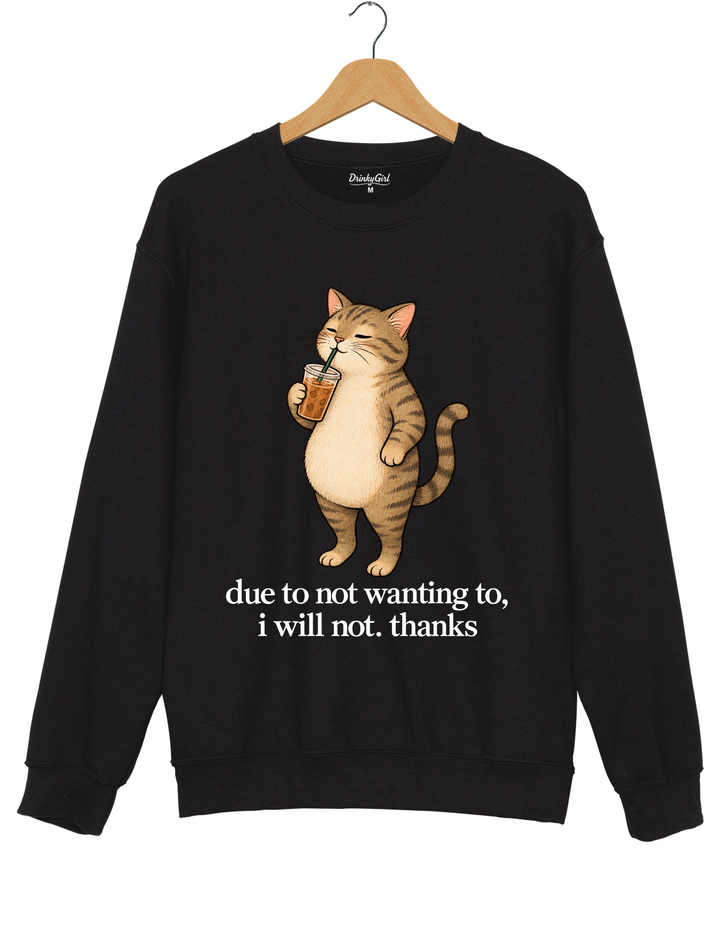 Due to Not Wanting To I Will Not Thanks Iced Coffee Cat Sweatshirt - Black