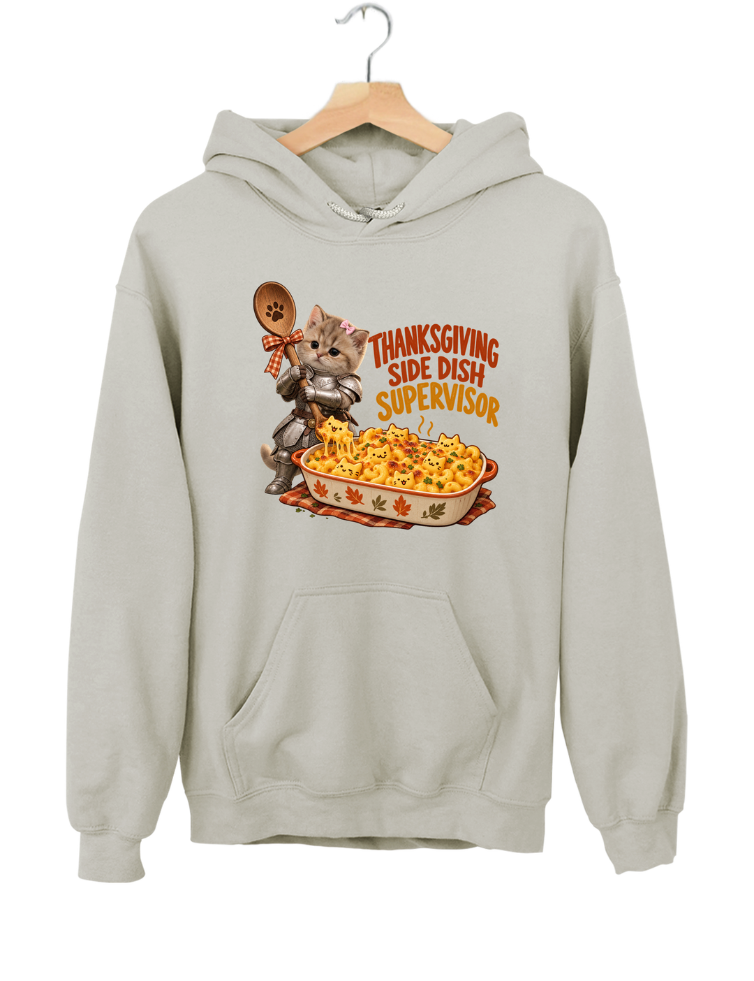 Thanksgiving Side Dish Supervisor Knight Kitten Mac and Cheese Hoodie - Gray