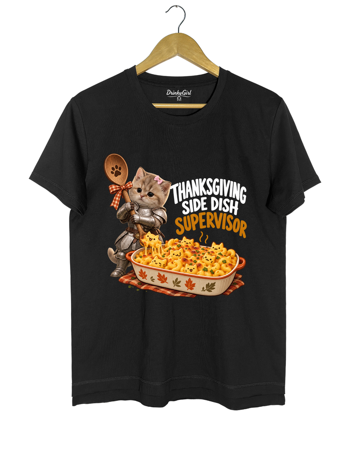 Thanksgiving Side Dish Supervisor Knight Kitten Mac and Cheese Tee - Black