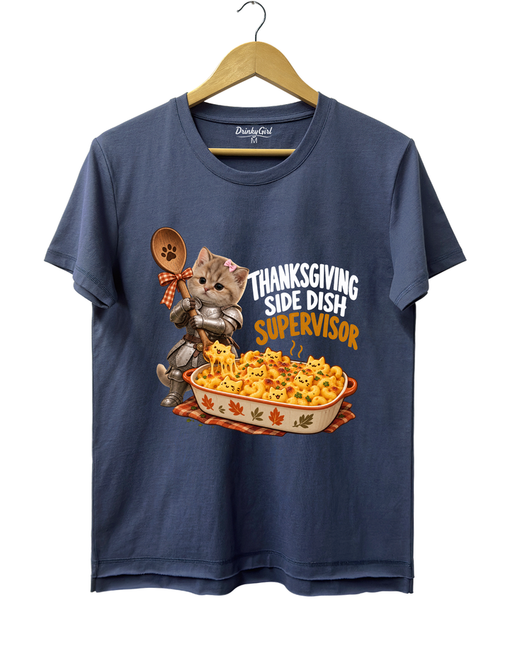 Thanksgiving Side Dish Supervisor Knight Kitten Mac and Cheese Tee - Navy Blue