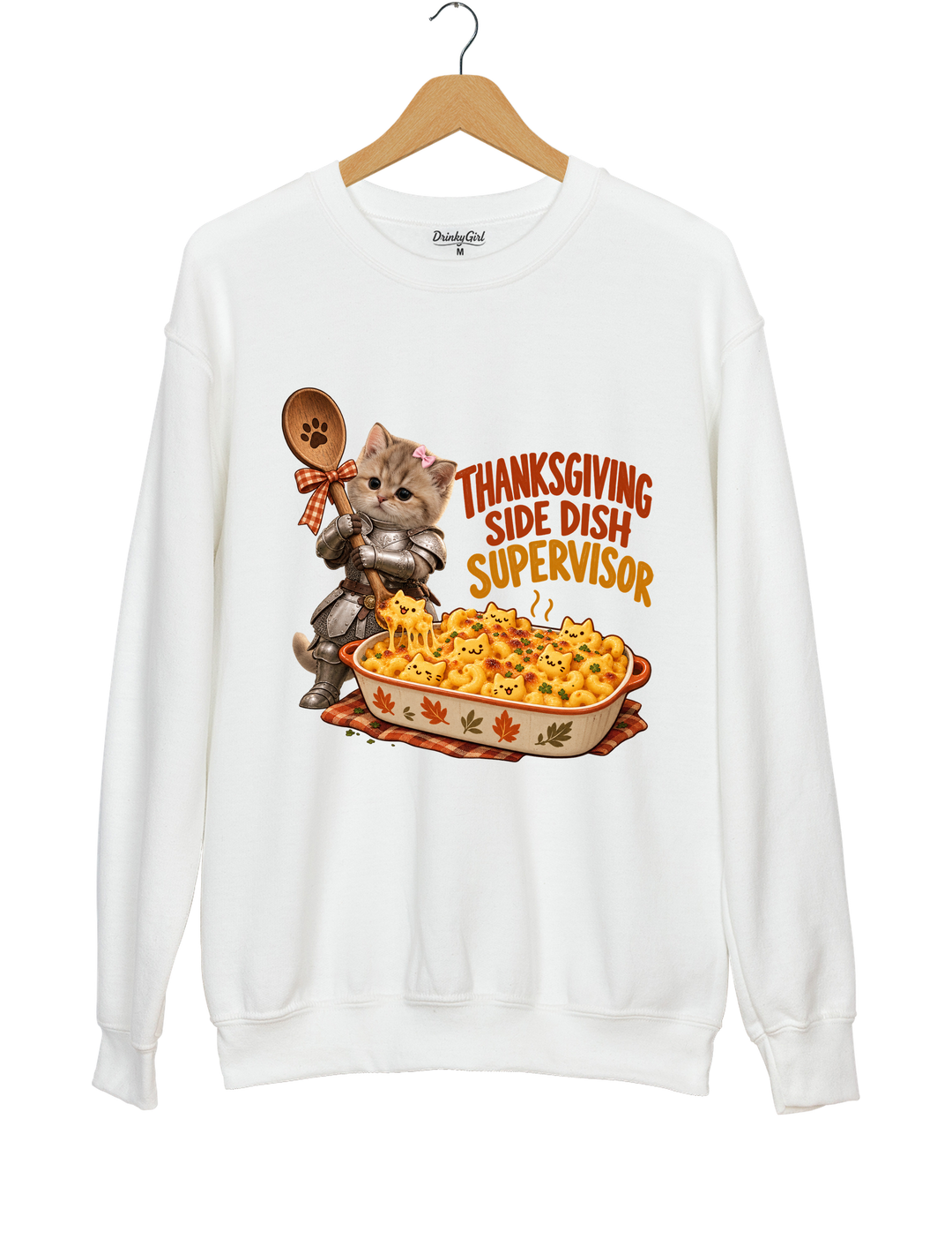 Thanksgiving Side Dish Supervisor Knight Kitten Mac and Cheese Sweatshirt - White