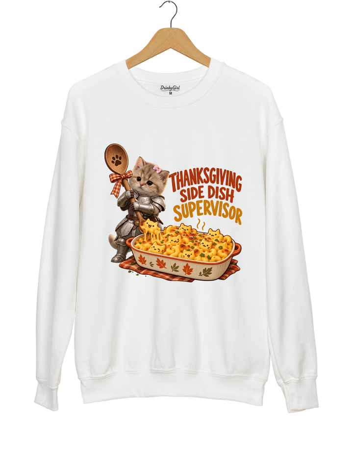 Thanksgiving Side Dish Supervisor Knight Kitten Mac and Cheese Sweatshirt - White