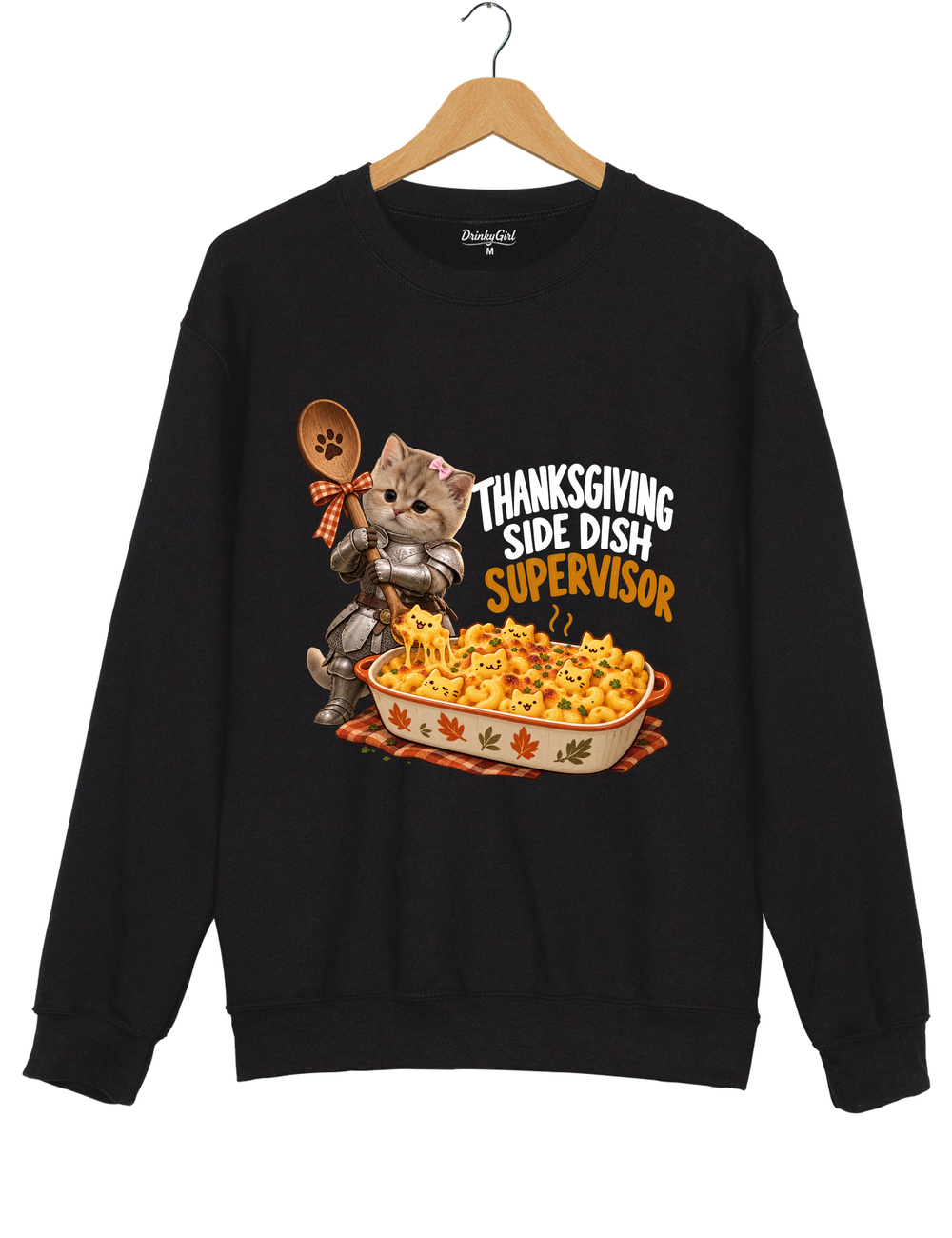 Thanksgiving Side Dish Supervisor Knight Kitten Mac and Cheese Sweatshirt - Black