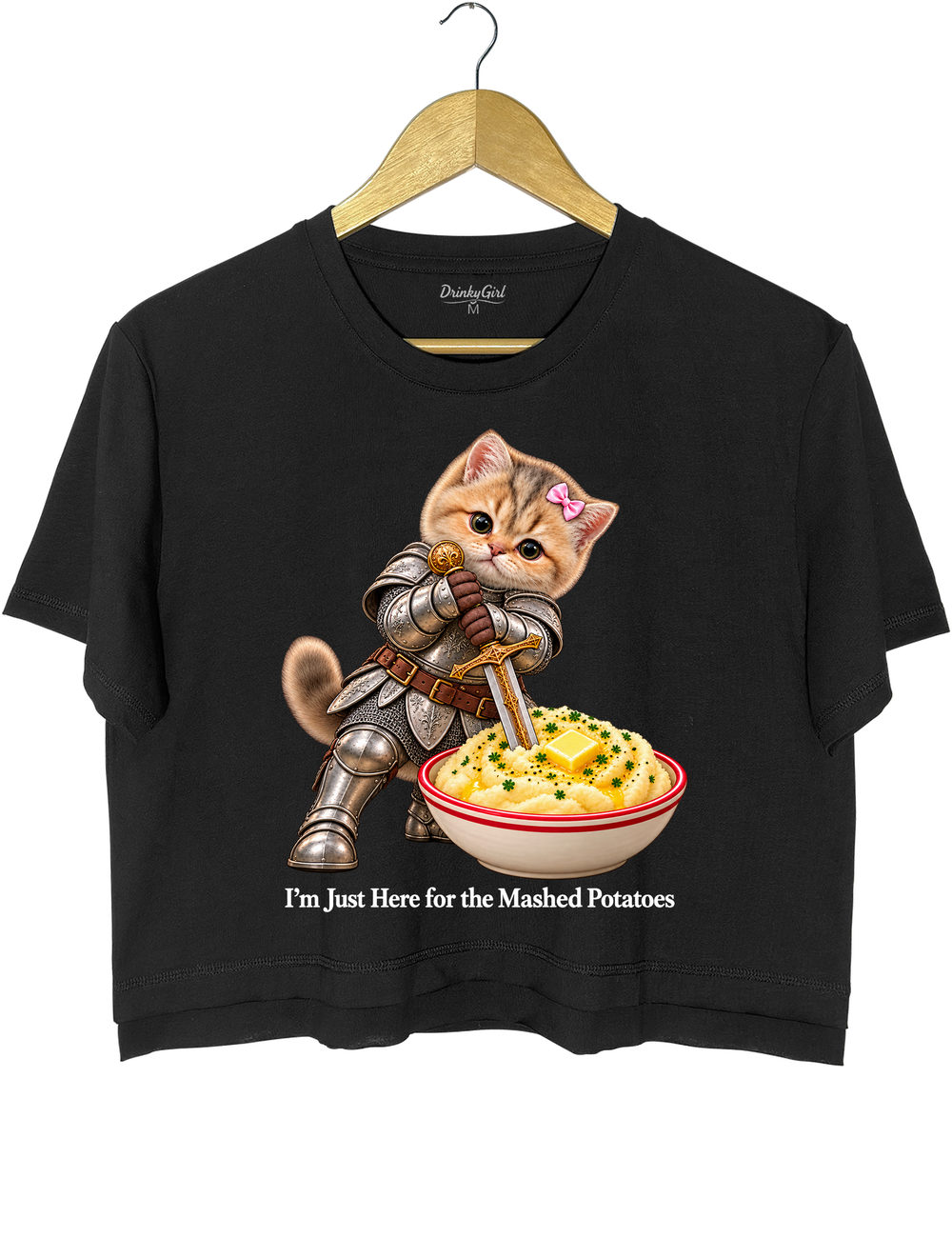 I'm Just Here For The Mashed Potatoes Knight Kitten Crop Top - Black