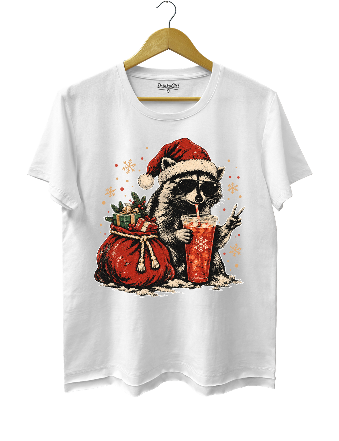 Vintage Christmas Raccoon Tee - White