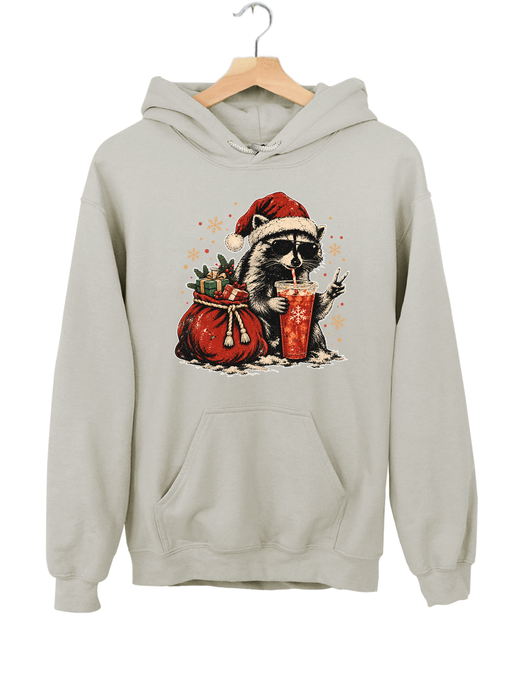 Vintage Christmas Raccoon Hoodie - Gray