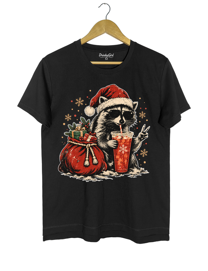 Vintage Christmas Raccoon Tee - Black