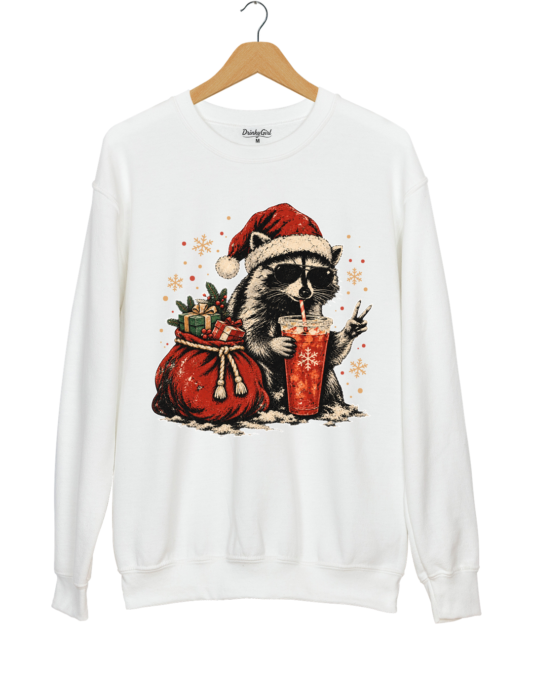 Vintage Christmas Raccoon Sweatshirt - White