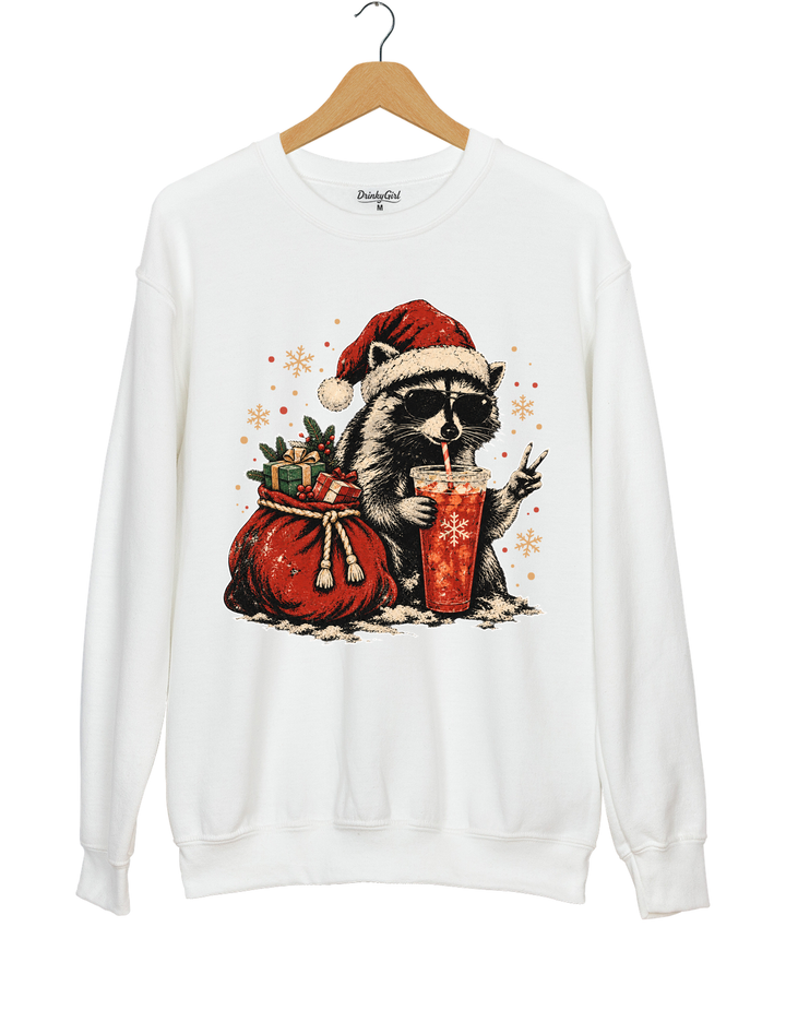 Vintage Christmas Raccoon Sweatshirt - White