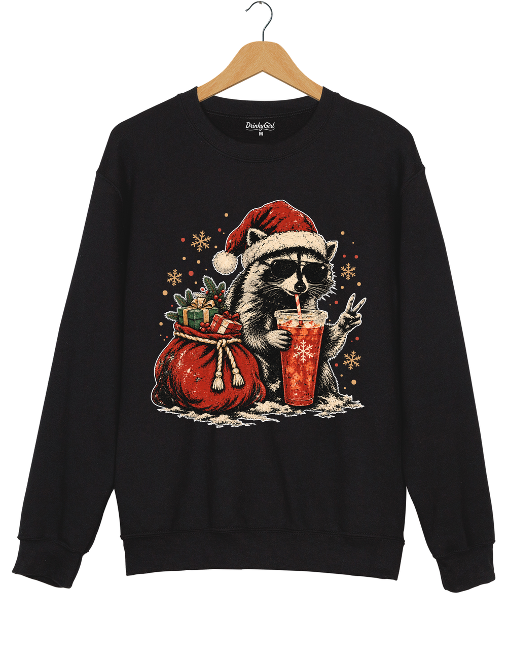 Vintage Christmas Raccoon Sweatshirt - Black