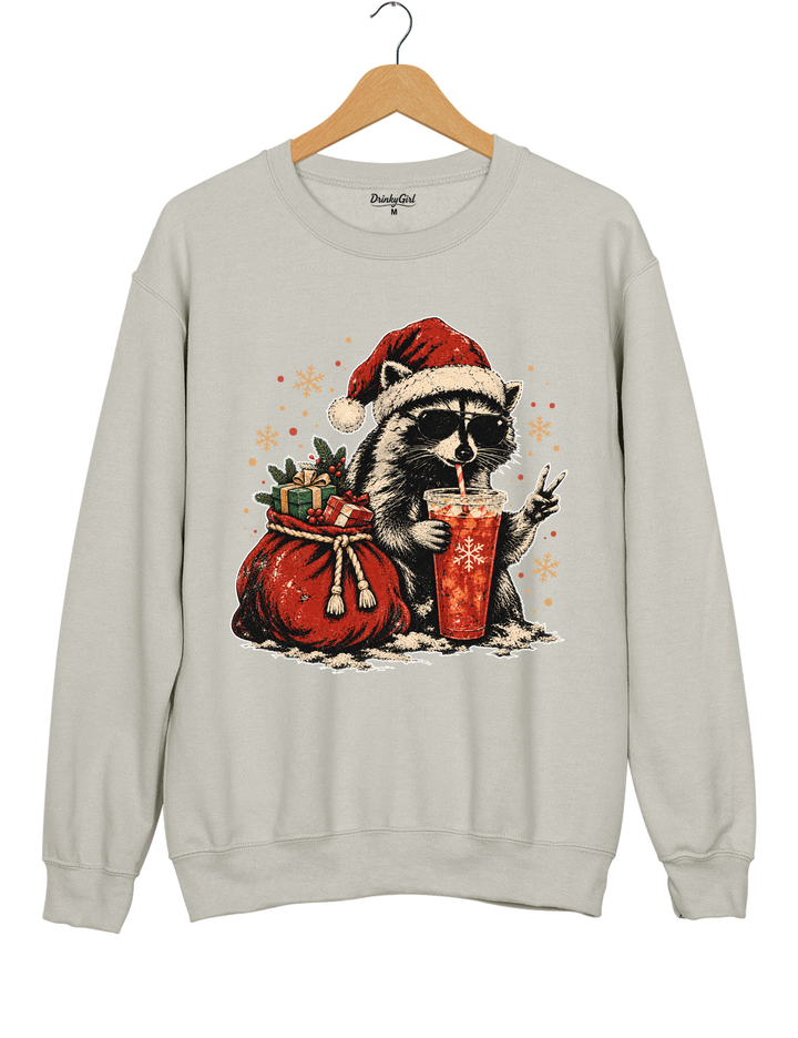 Vintage Christmas Raccoon Sweatshirt - Gray