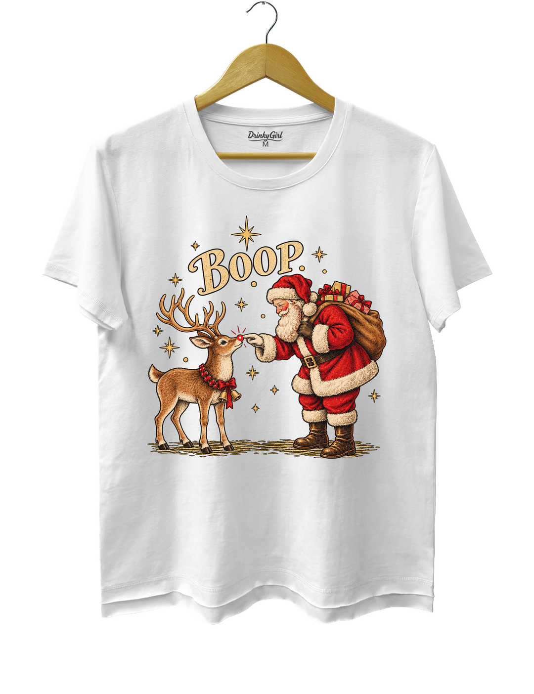 Boop Vintage Santa Claus and Red Nosed Reindeer Tee - White