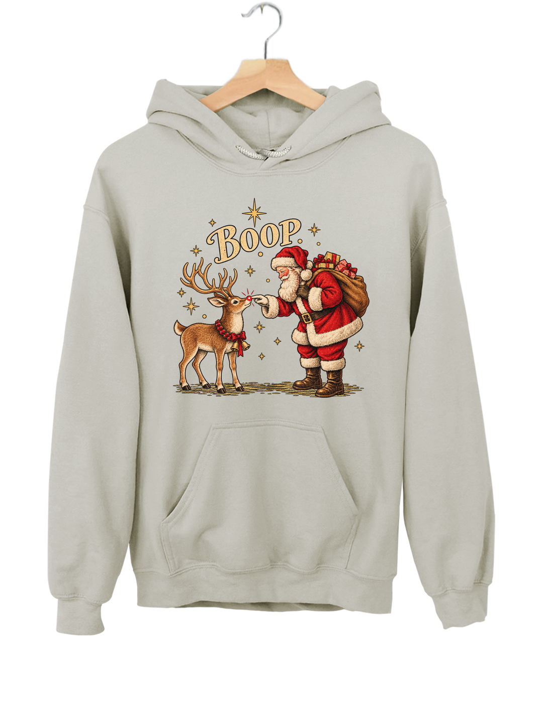 Boop Vintage Santa Claus and Red Nosed Reindeer Hoodie - Gray