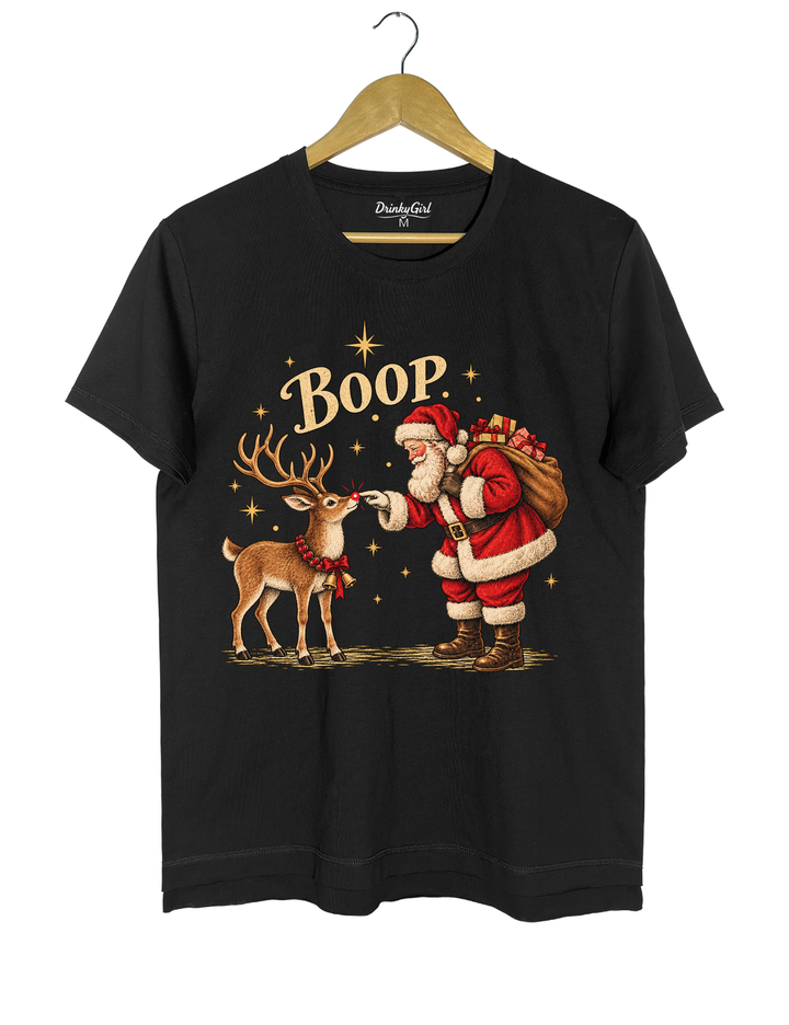 Boop Vintage Santa Claus and Red Nosed Reindeer Tee - Black