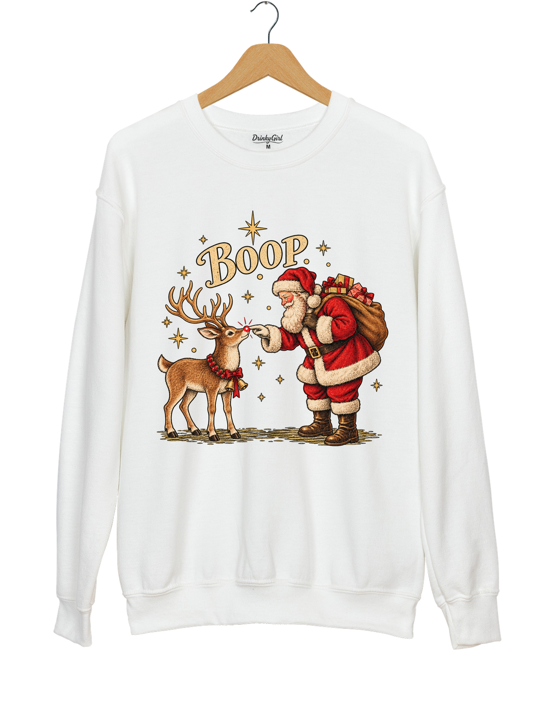 Boop Vintage Santa Claus and Red Nosed Reindeer Sweatshirt - White