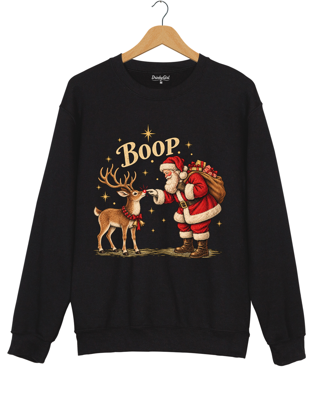 Boop Vintage Santa Claus and Red Nosed Reindeer Sweatshirt - Black