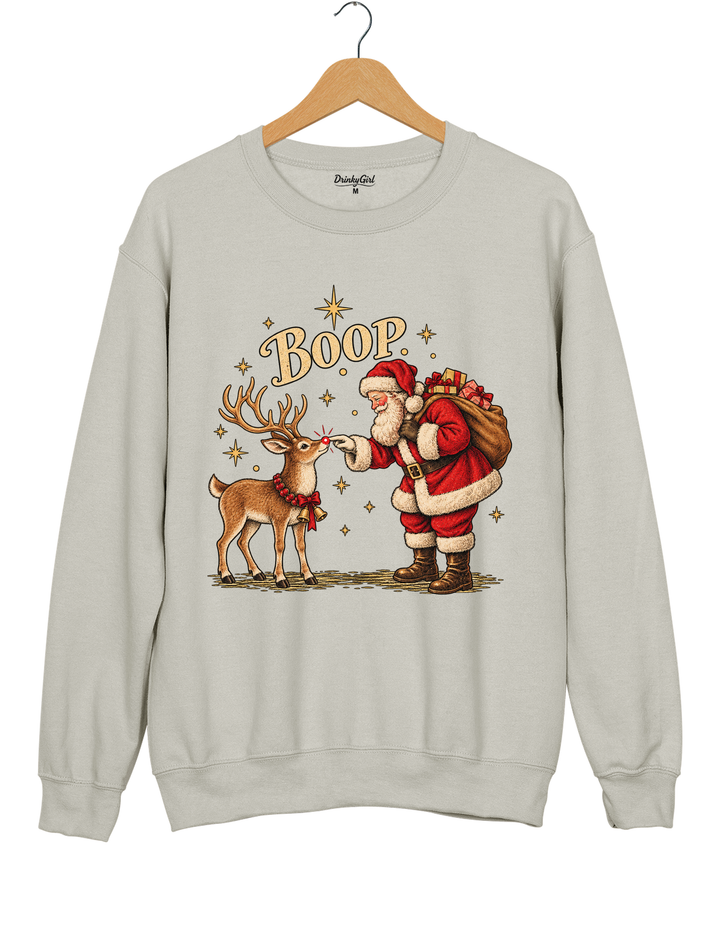 Boop Vintage Santa Claus and Red Nosed Reindeer Sweatshirt - Gray