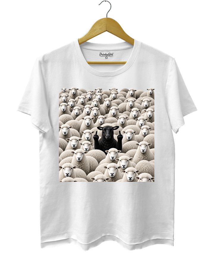 Black Sheep Among White Sheep Double Middle Finger Tee - White