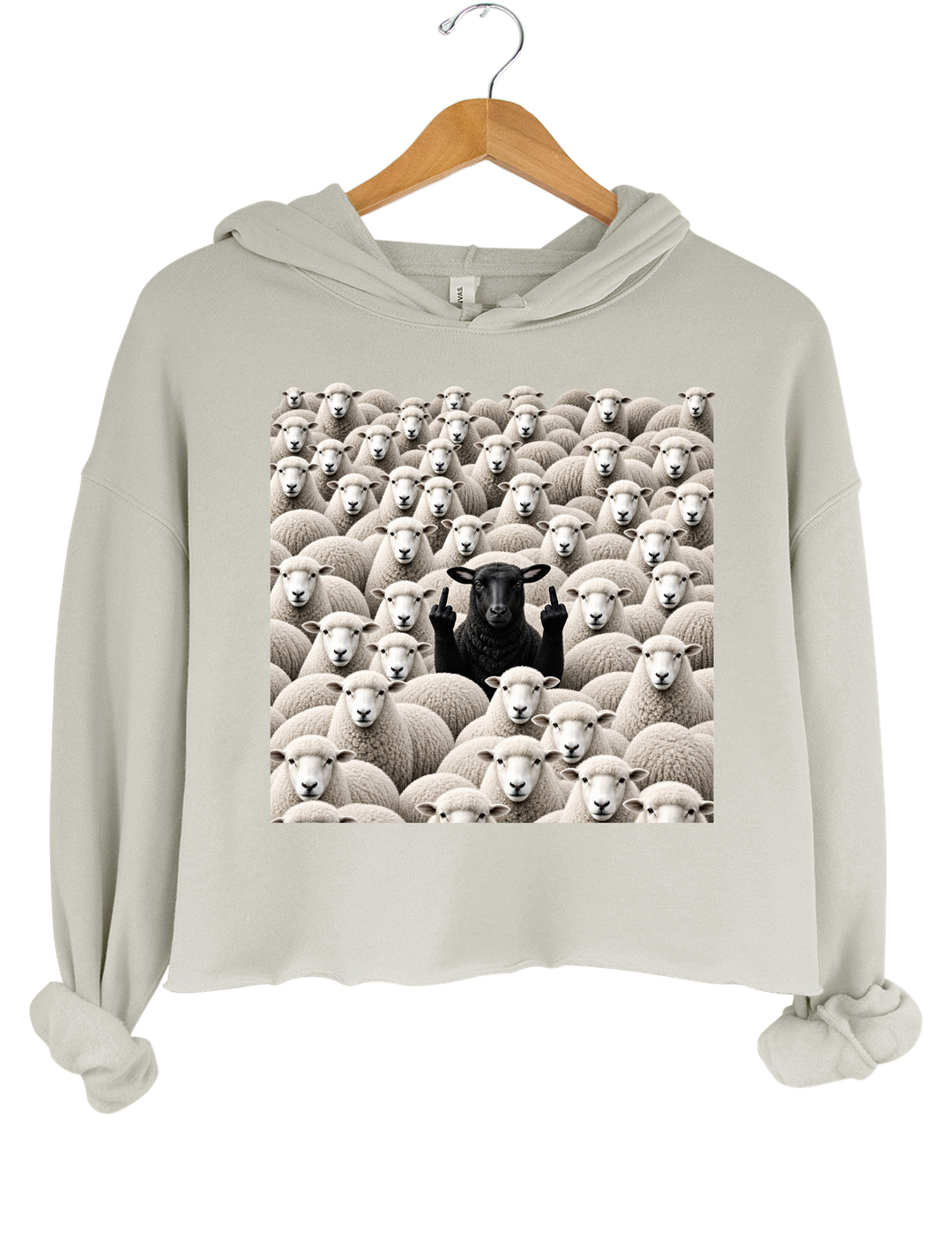 Black Sheep Among White Sheep Double Middle Finger Crop Hoodie - Gray