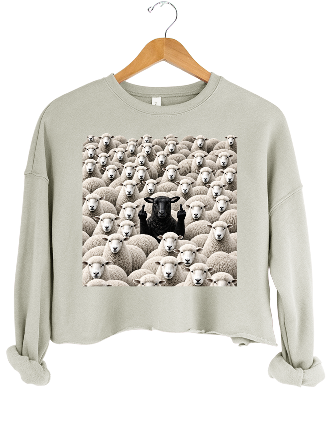 Black Sheep Among White Sheep Double Middle Finger Crop Sweatshirt - Gray