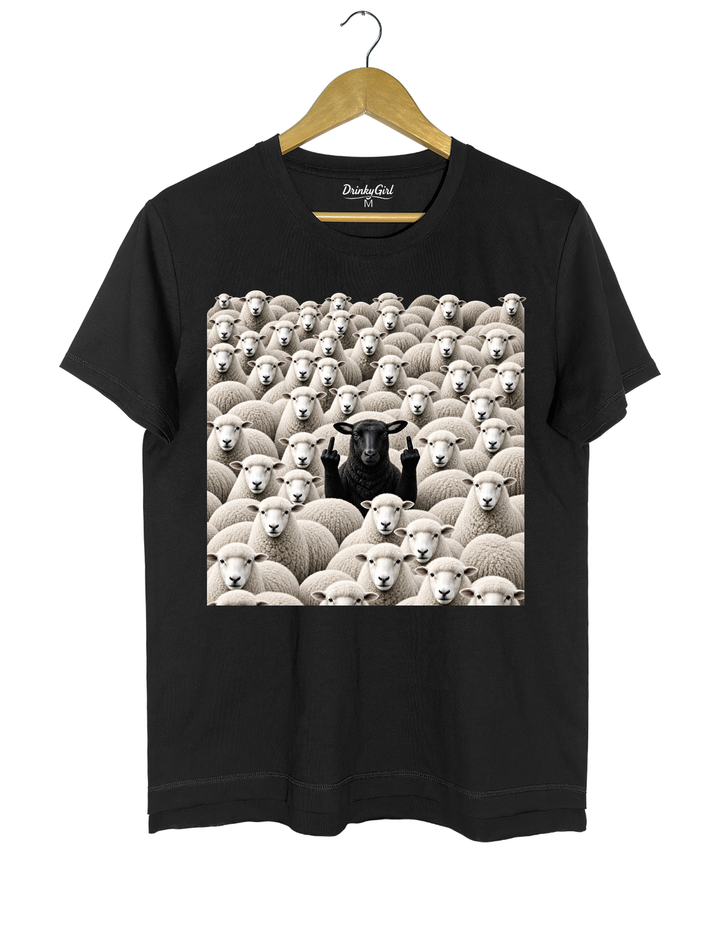 Black Sheep Among White Sheep Double Middle Finger Tee - Black