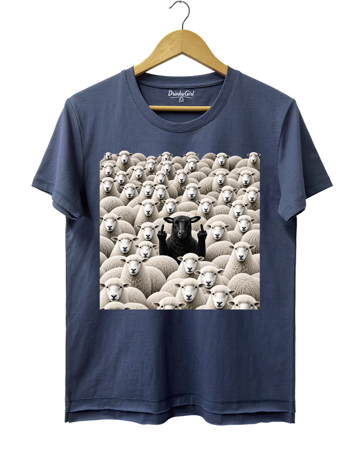 Black Sheep Among White Sheep Double Middle Finger Tee - Navy Blue