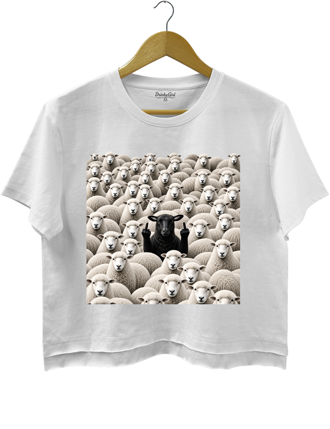 Black Sheep Among White Sheep Double Middle Finger Crop Top - White