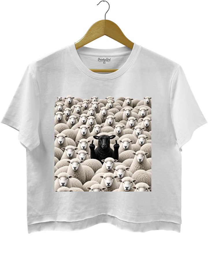 Black Sheep Among White Sheep Double Middle Finger Crop Top - White