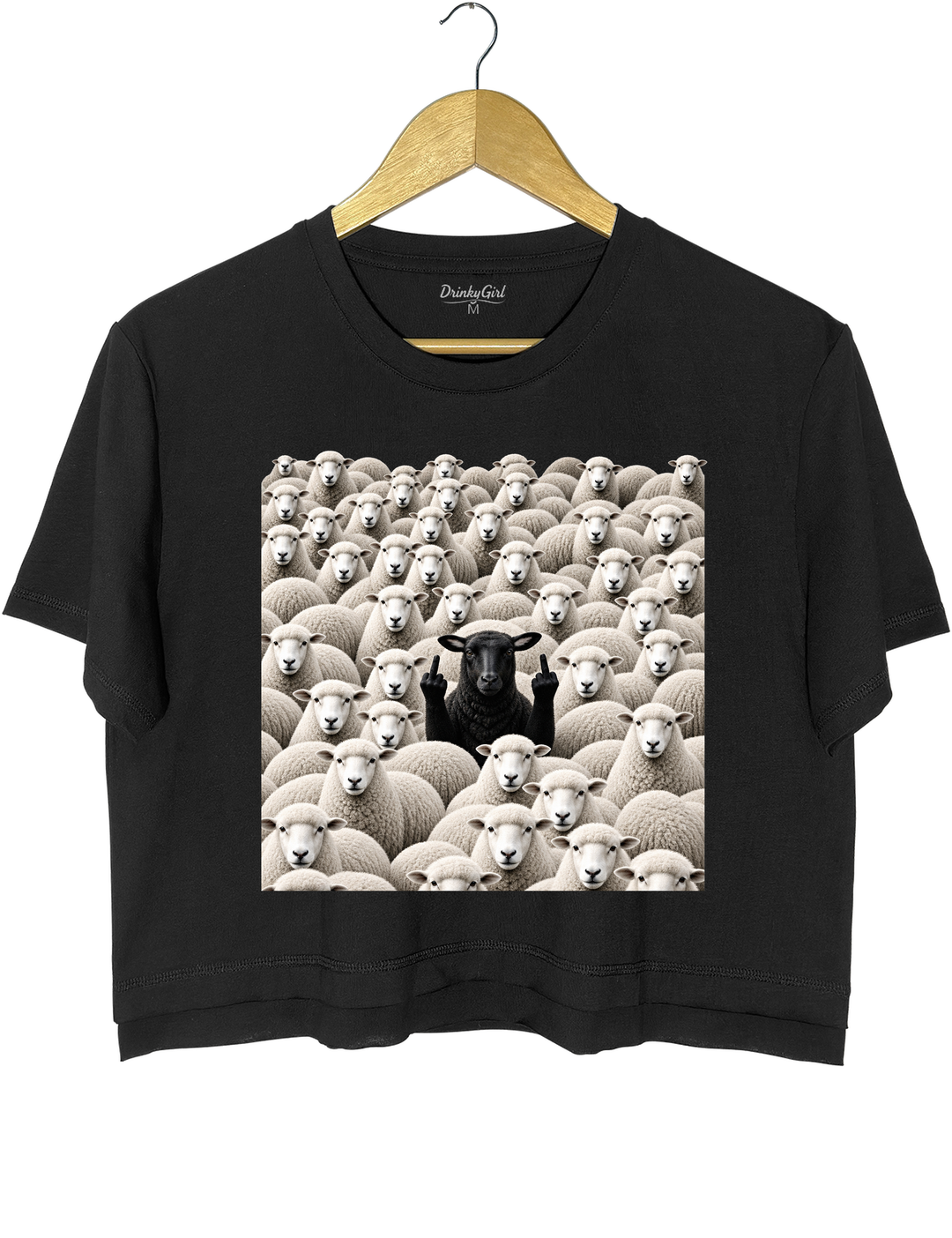 Black Sheep Among White Sheep Double Middle Finger Crop Top - Black