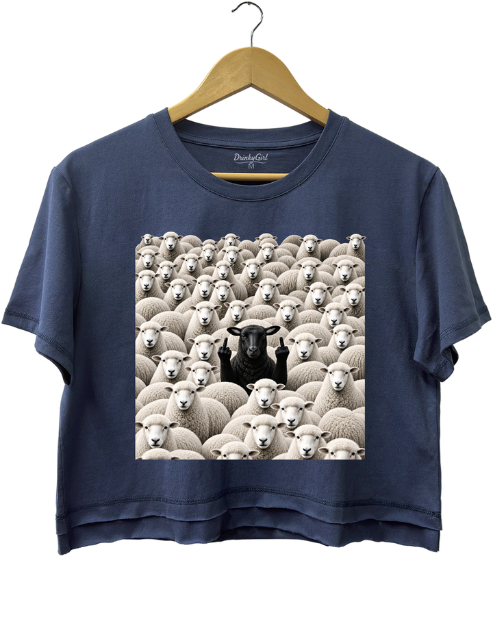 Black Sheep Among White Sheep Double Middle Finger Crop Top - Navy Blue