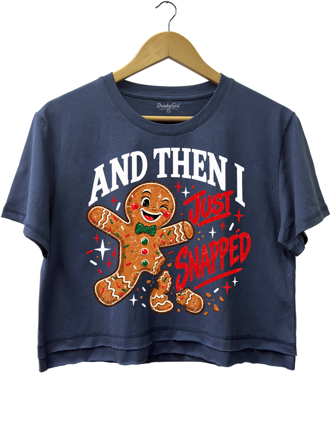 And Then I Just Snapped Gingerbread Christmas Crop Top - Navy Blue