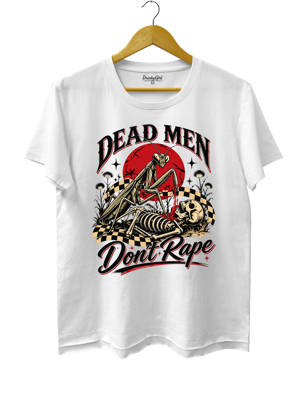 Dead Men Don't Rape Mantis and Skeleton Tee - White