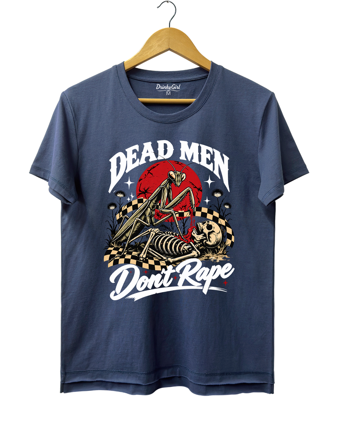 Dead Men Don't Rape Mantis and Skeleton Tee - Navy Blue