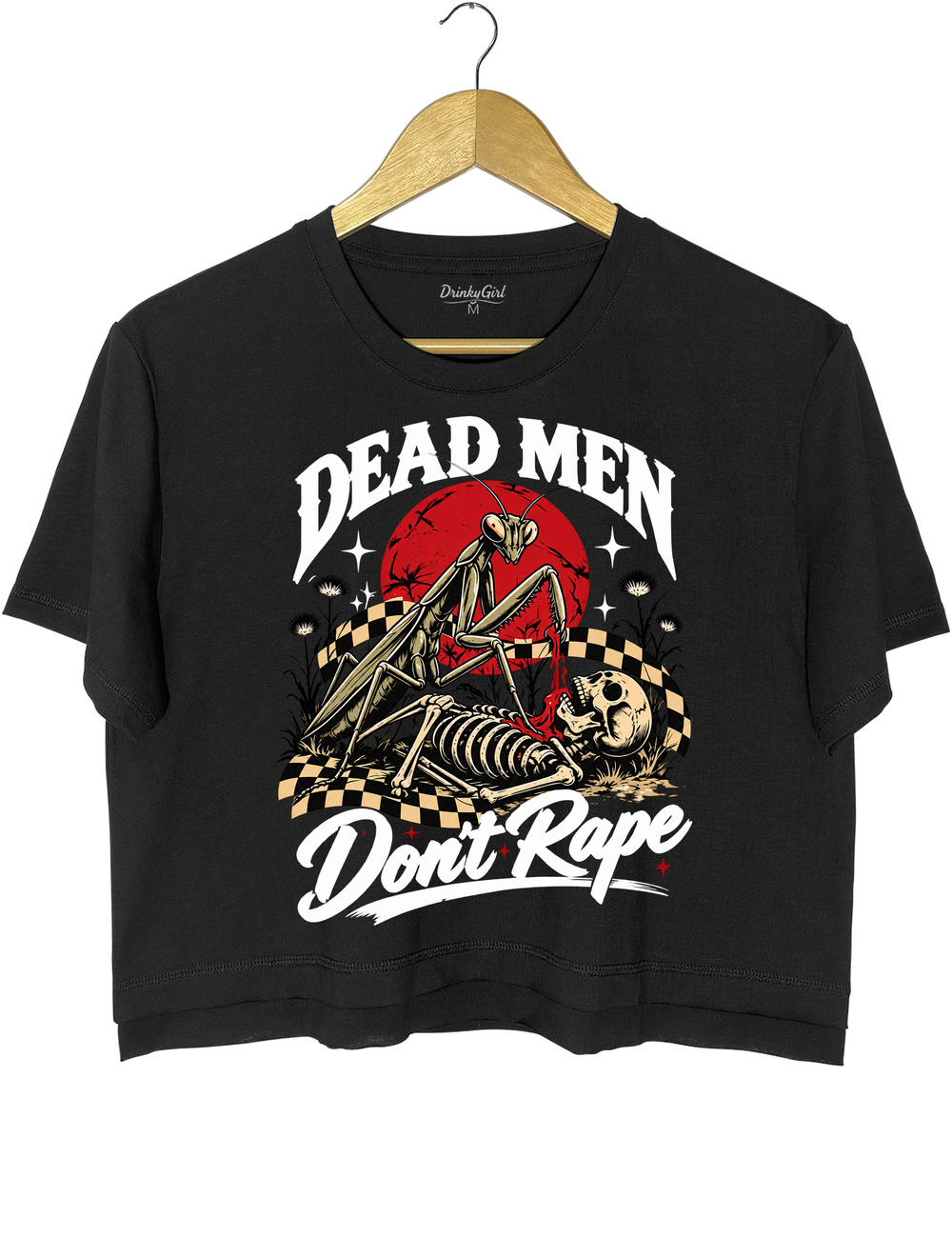 Dead Men Don't Rape Mantis and Skeleton Crop Top - Black