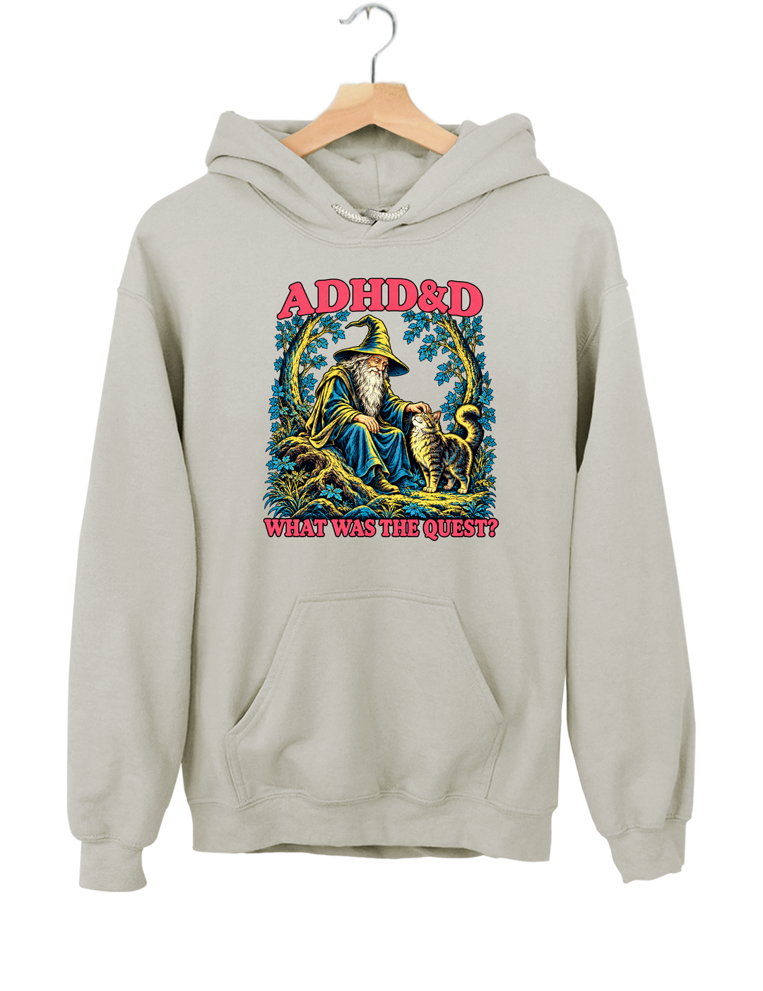 ADHD&amp;D What Was the Quest Wizard and Cat Hoodie - Gray