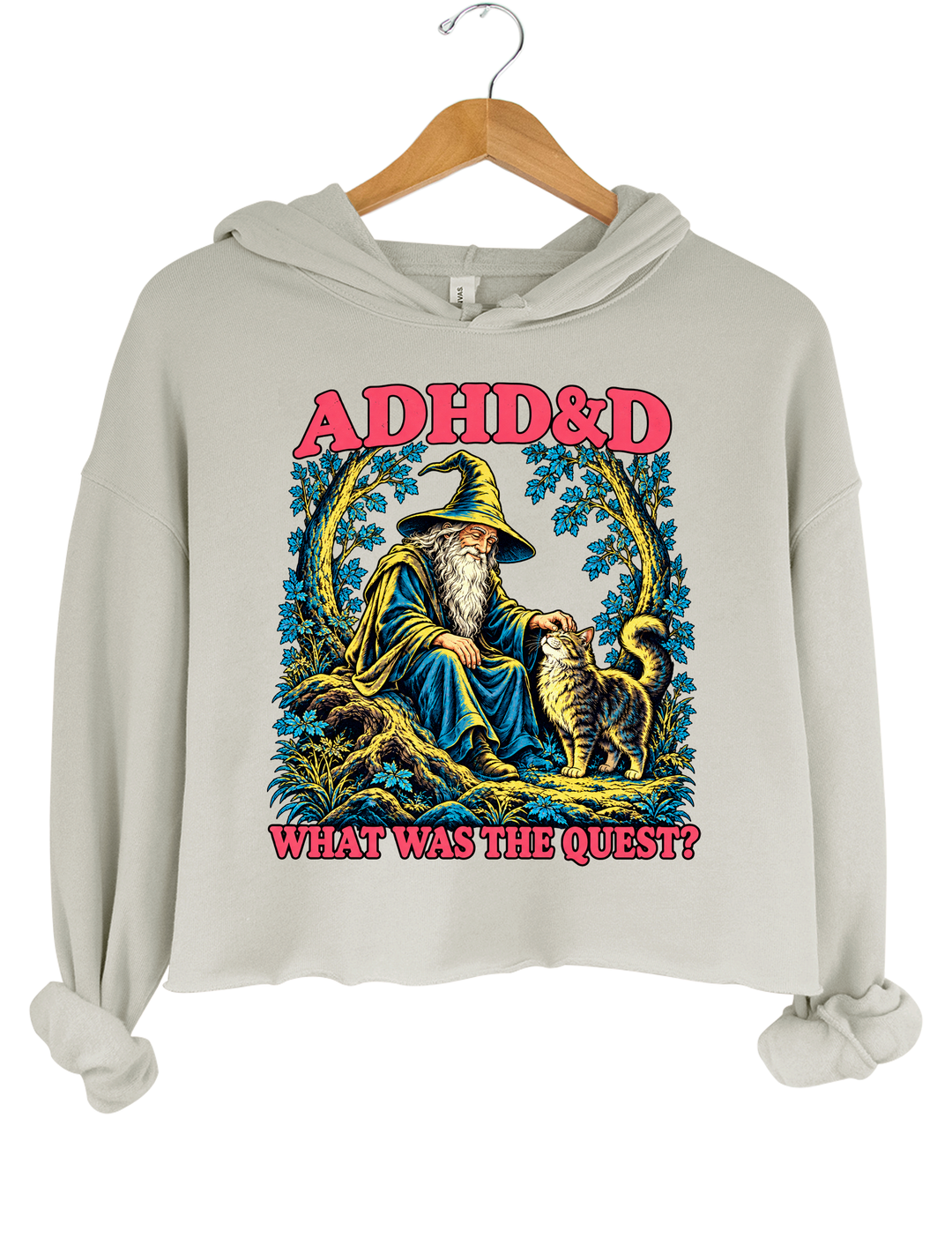 ADHD&amp;D What Was the Quest Wizard and Cat Crop Hoodie - Gray